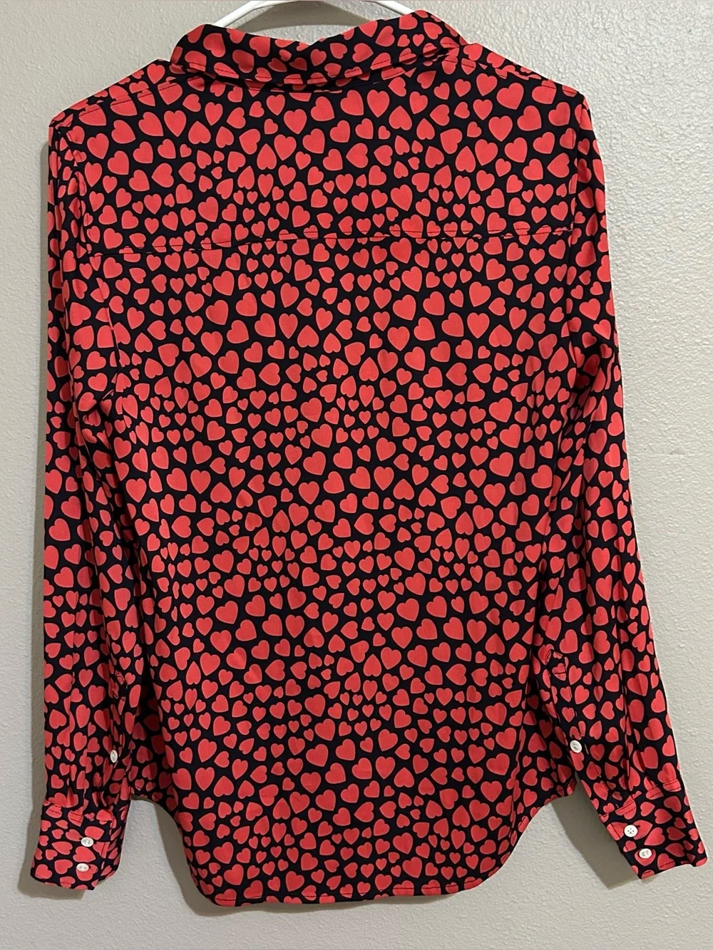 J. Crew Heart Print Silk Blend Long Sleeve Button Down Blouse Women’s Size XS 2